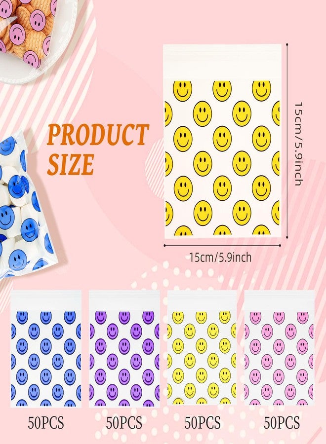 Eunoir 200 Pack Goodie Bags Sealable Treat Bags – 6x6 Inch Plastic Gift Bags, Resealable Party Favor Bags with Happy Face Print for Candy, Snacks, Gifts, Events & Celebrations - Image 2